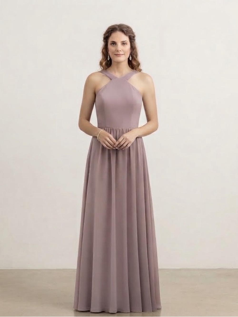 Lulu’s Sz S Nude Neutral Lilac Chiffon Maxi Bridesmaid Dress